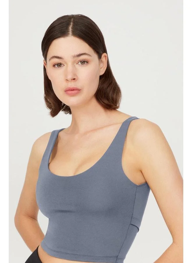 Los Ojos Anthracite Lightly Supported Back Detail Covered Crop Top Bustier Cropped.