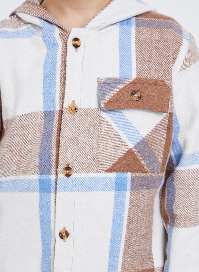 ستايلي شاكيت بنمط مربعات مع ياقة هودي - Image 4