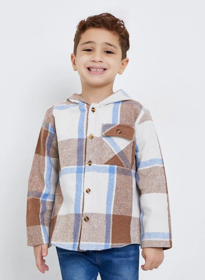 ستايلي شاكيت بنمط مربعات مع ياقة هودي