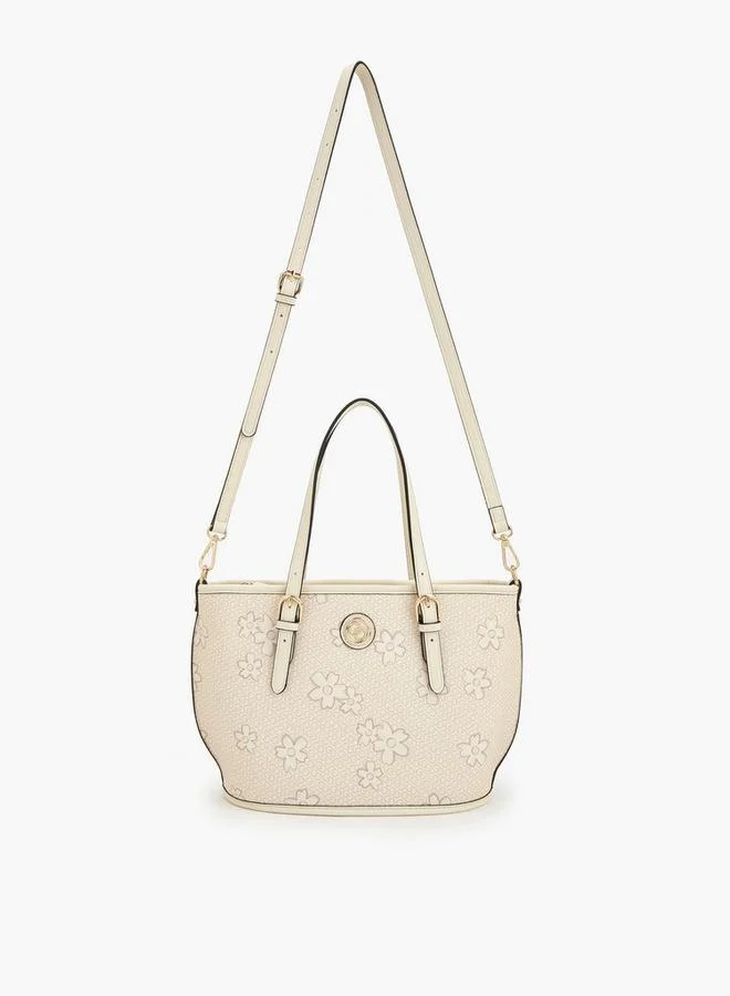 Celeste IVORY Floral Print Tote Bag With Zip Closure for Women | Best Price UAE
