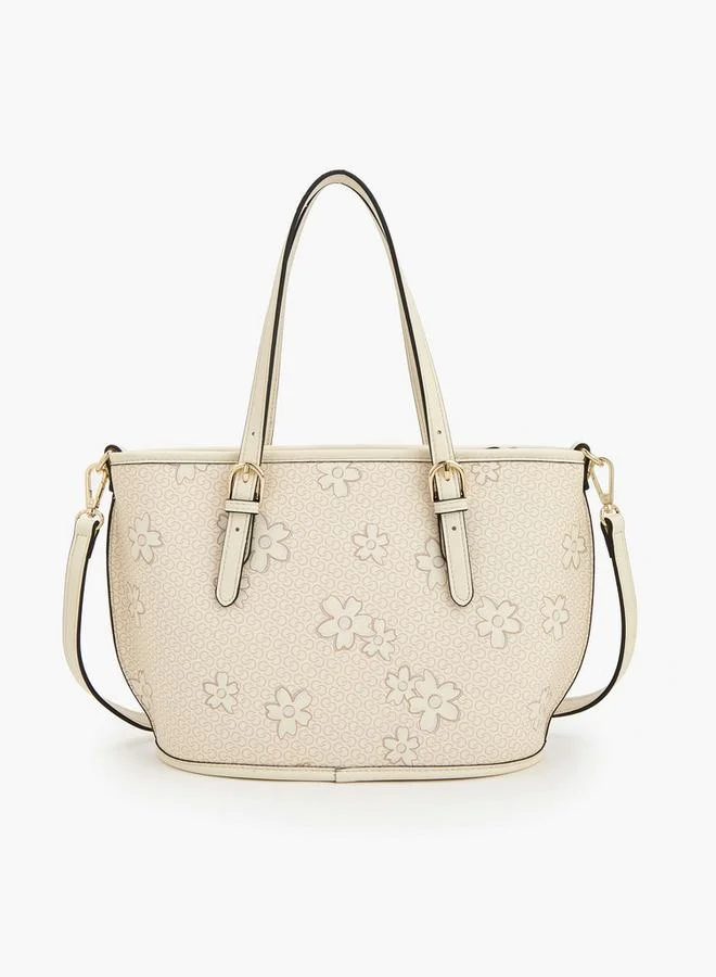 Celeste IVORY Floral Print Tote Bag With Zip Closure for Women | Best Price UAE