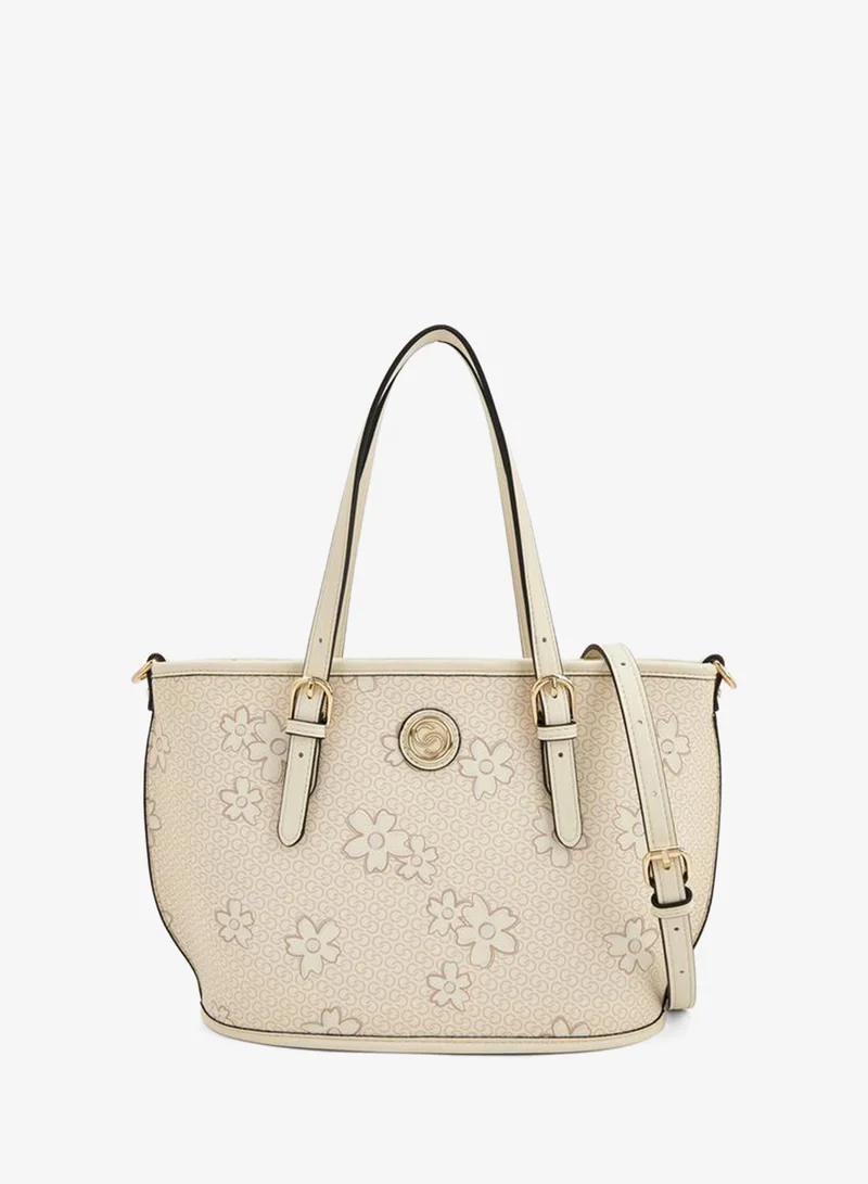 Floral Print Tote Bag With Zip Closure