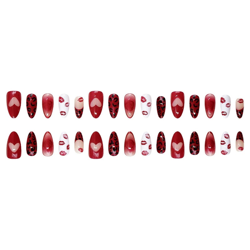 Pack of 30 Artificial Nails with Red Lips Heart Rose Design Fake Nails for Fashionable Styles Easy Application Red Lip Print Nail - Image 4