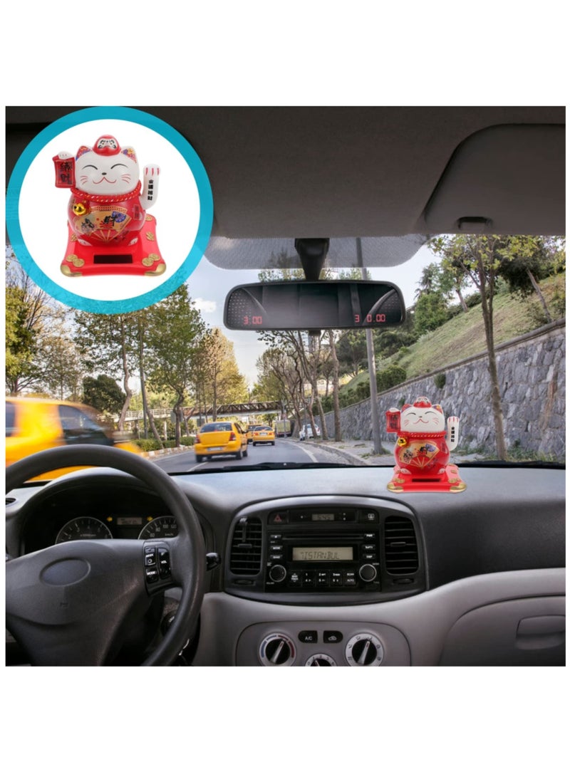 SOLARAE Fortune Cat Solar Powered Miniature Waving Arm Cat Statue Figure Japanese Maneki Neko Lucky Cat Figurines Cute Waving Upright Lucky Fortune Cat Red Chinese Decor - Image 4