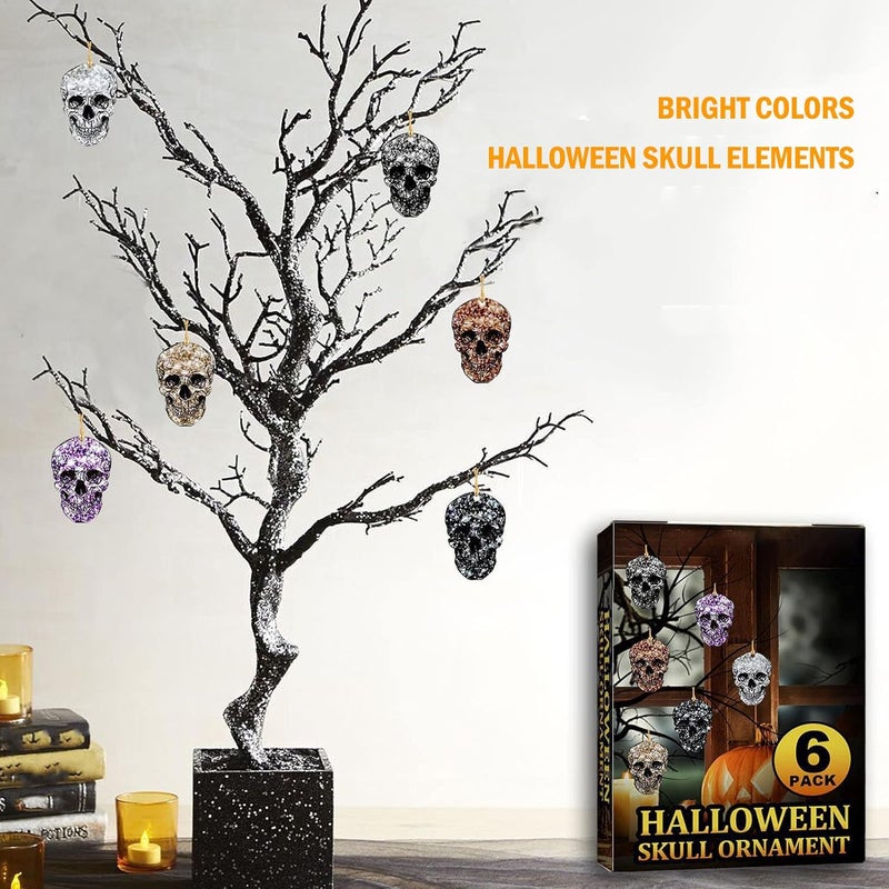 klarako Skull Heads Hanging Ornaments,6Pcs Halloween Colorful Mini Hanging Skull Heads,DIY Ghost Parties Ornament - Image 5