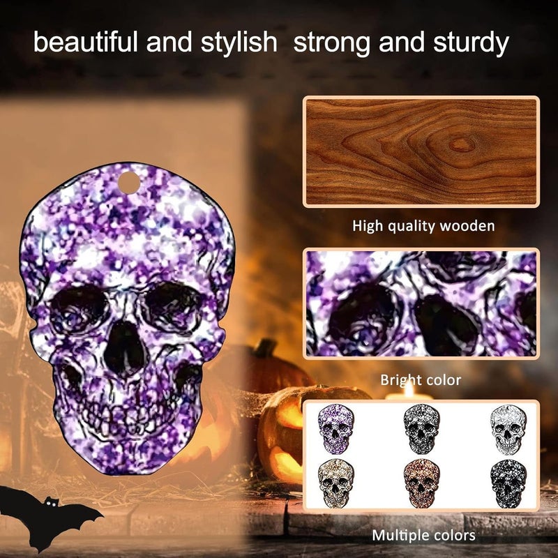 klarako Skull Heads Hanging Ornaments,6Pcs Halloween Colorful Mini Hanging Skull Heads,DIY Ghost Parties Ornament - Image 4