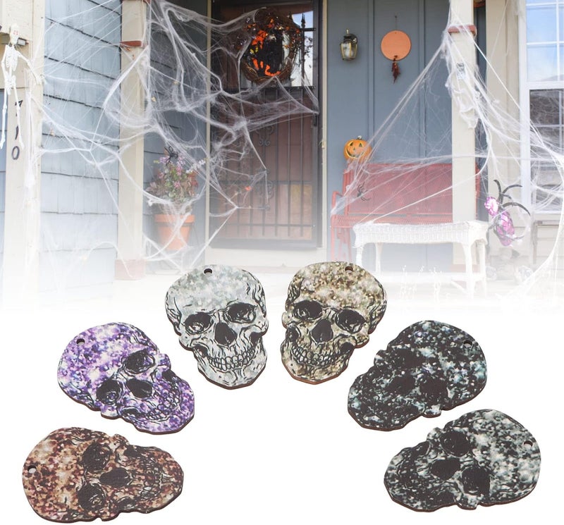 klarako Skull Heads Hanging Ornaments,6Pcs Halloween Colorful Mini Hanging Skull Heads,DIY Ghost Parties Ornament - Image 2