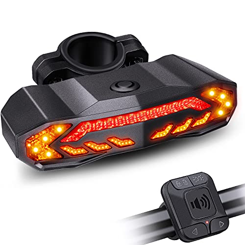 ONVIAN Smart Bike Tail Light with Turn Signals, Bike Alarm with Remote Bicycle Horn, Rechargeable Rear Bicycle Light, Waterproof Auto ON/Off Bicycle Lights - Image 1