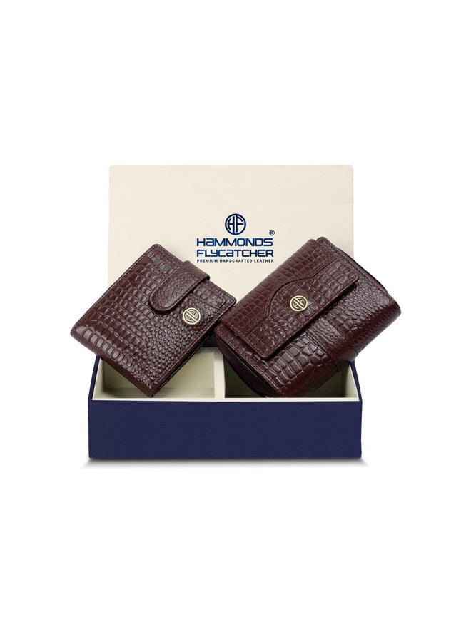 HAMMONDS FLYCATCHER مجموعة هدايا محفظة جلدية هاموندز فلاي كاتشر - هدايا زواج للزوجين زوج وزوجة - محفظات محمية بتقنية RFID للرجال والنساء، مع فتحات متعددة للبطاقات - بني بريان - Image 1