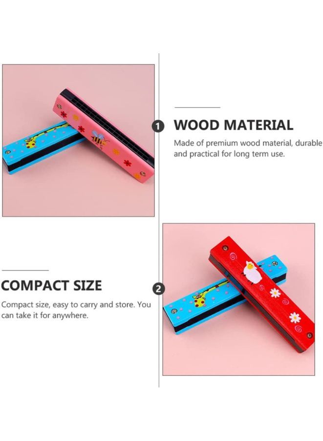 Kids Harmonica Wooden Children Harmonica Toys Colored Printed Diatonic Harmonica Mouth Organ Early Educational Musical Instruments, Design 11 - Image 5