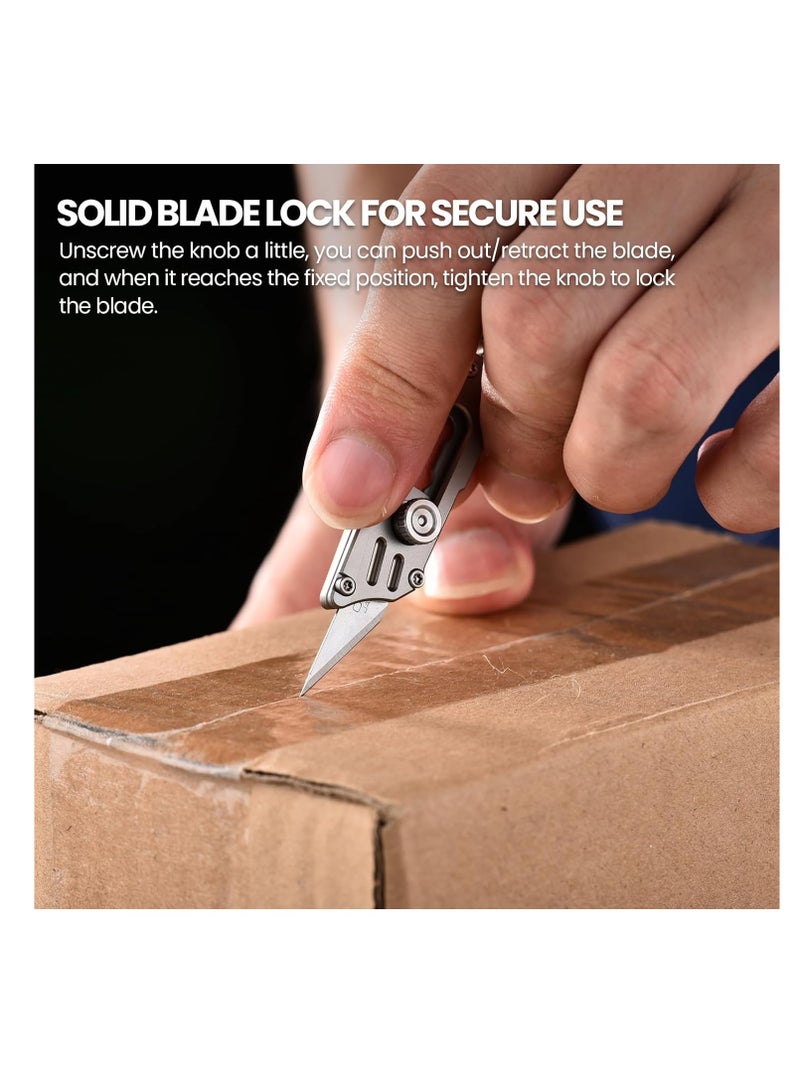 SYOSI سكين جيب متعددة الاستخدامات من التيتانيوم مع 5 شفرات حلاقة بديلة، سكين جيب صغير رائع، سكاكين سلسلة المفاتيح، سكاكين EDC، قاطع صناديق، هدية للرجال والنساء - Image 2