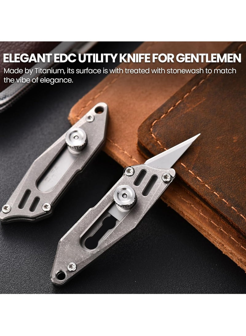 SYOSI سكين جيب متعددة الاستخدامات من التيتانيوم مع 5 شفرات حلاقة بديلة، سكين جيب صغير رائع، سكاكين سلسلة المفاتيح، سكاكين EDC، قاطع صناديق، هدية للرجال والنساء - Image 5