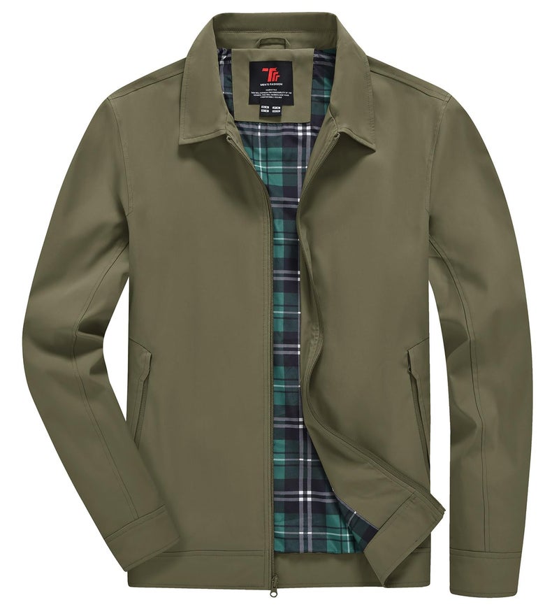 YSENTO Men's Light Jackets Lightweight Bomber Jackets Collared Work Golf Windbreakers with Zip Pockets Army Green L - Image 1