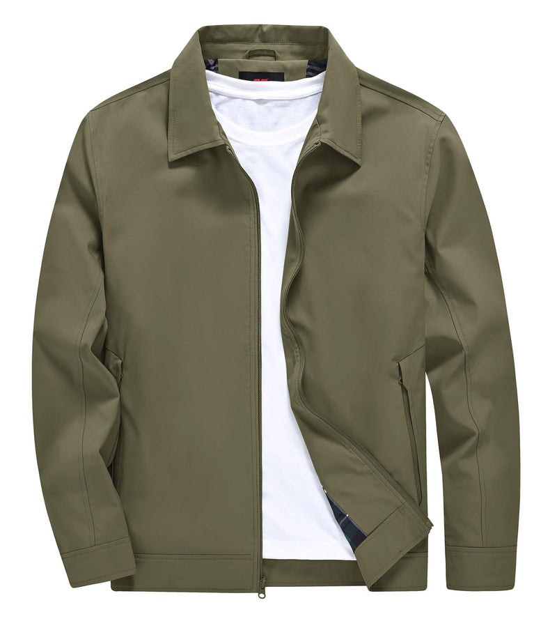 YSENTO Men's Light Jackets Lightweight Bomber Jackets Collared Work Golf Windbreakers with Zip Pockets Army Green L - Image 2