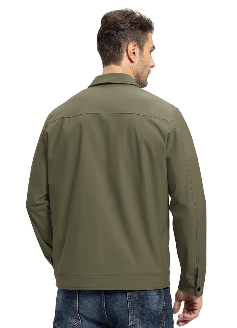 YSENTO Men's Light Jackets Lightweight Bomber Jackets Collared Work Golf Windbreakers with Zip Pockets Army Green L - Image 4