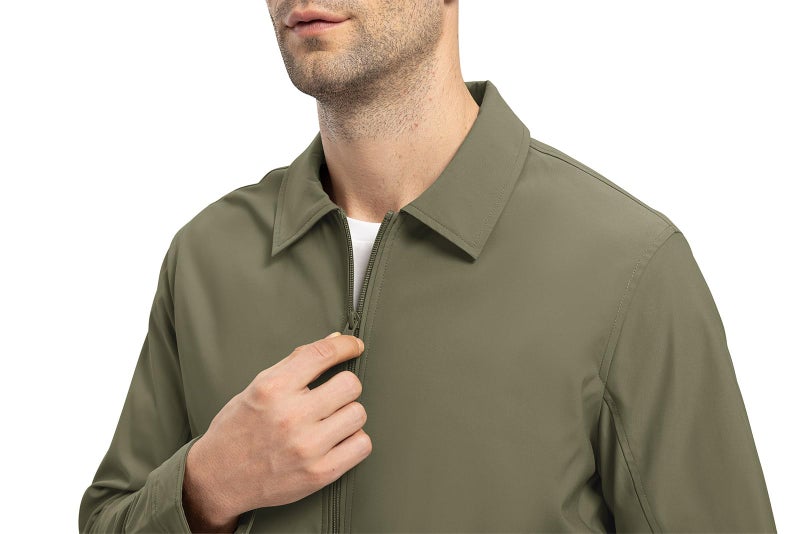 YSENTO Men's Light Jackets Lightweight Bomber Jackets Collared Work Golf Windbreakers with Zip Pockets Army Green L - Image 5