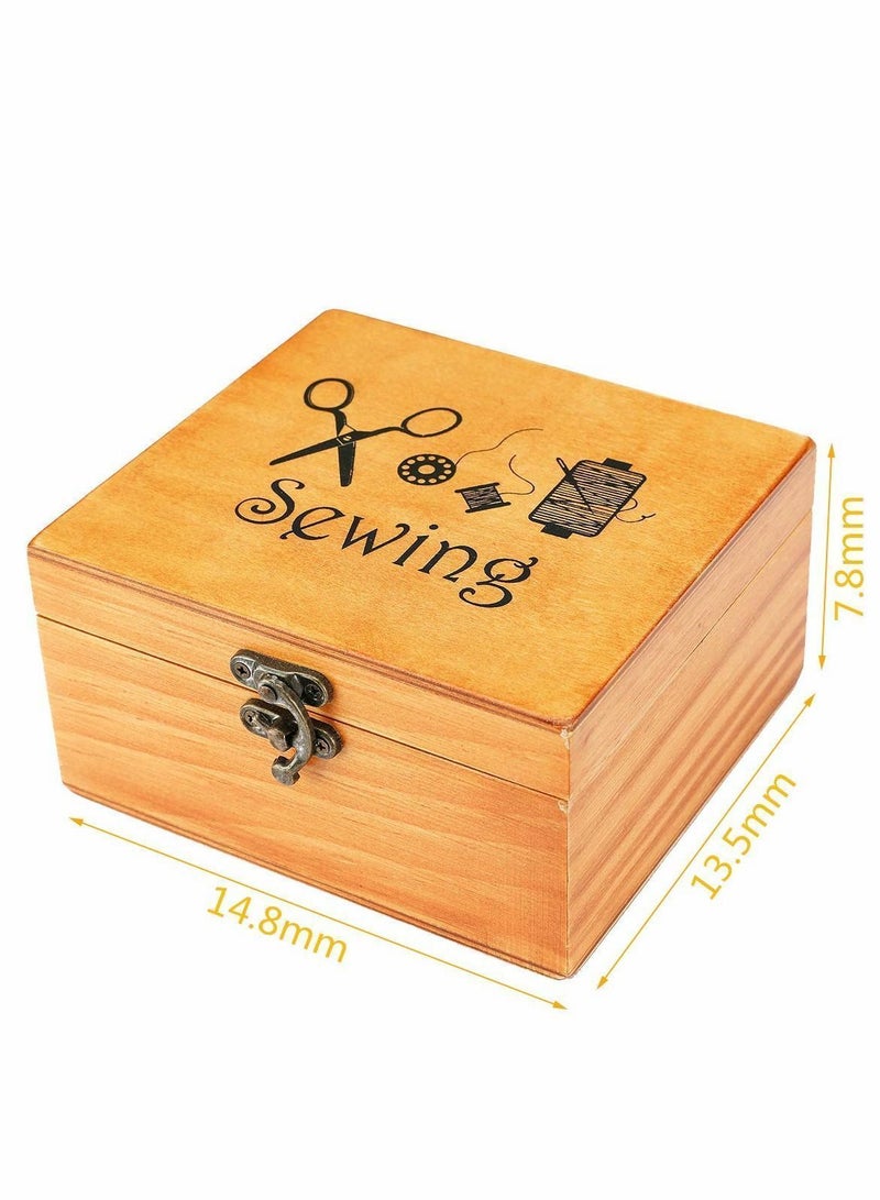 Y&D Sewing Kit Box, Wooden Home Repair Tool Kit, Basket Stitching with Needle, Scissors and Thread Accessories - Image 2