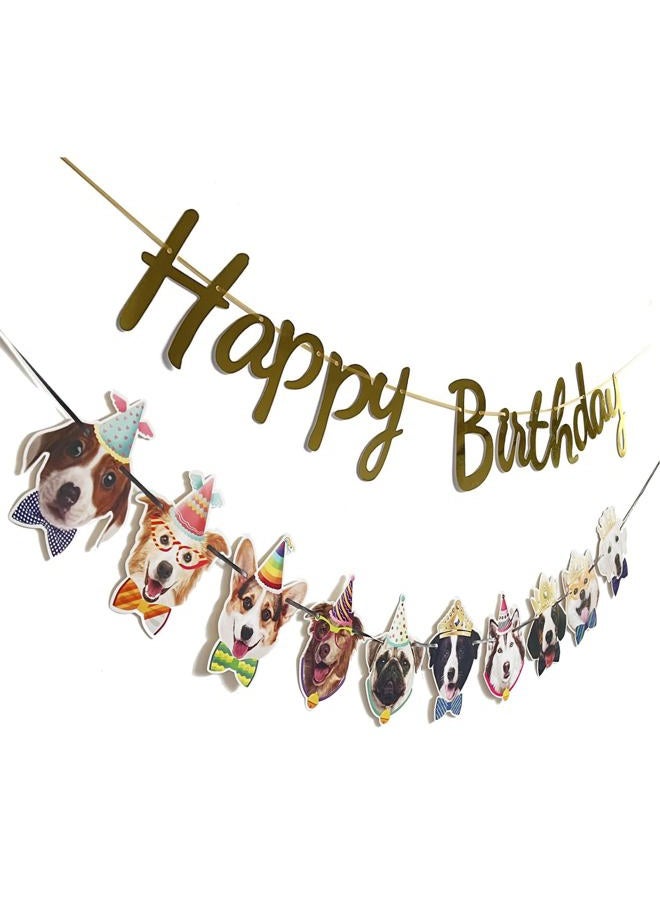 YUNSHANGMO Dog Birthday Garland Funny Happy Birthday Banner Decor Puppy Face Bday Party Bunting Decorations Gold Birthday Sign - Image 1