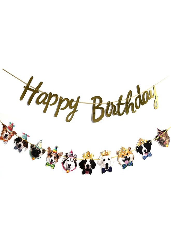 YUNSHANGMO Dog Birthday Garland Funny Happy Birthday Banner Decor Puppy Face Bday Party Bunting Decorations Gold Birthday Sign - Image 2