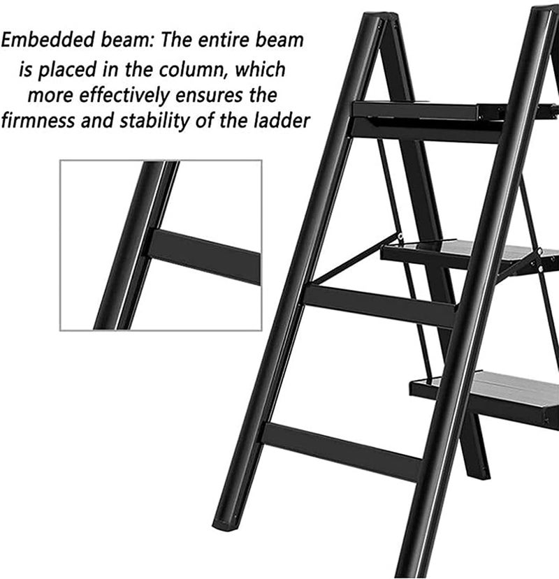 Folding Step Ladder 3 Step – Lightweight Aluminum Household Stool – Anti-Slip Safety Steps, Compact Storage, Perfect for Indoor Cleaning, Kitchen, and Décor Tasks - Image 5