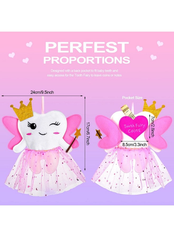 Breling Tooth Pillow Kit For Girls Teeth Gifts Pillow With Pocket Including Lost Teeth Holder Cute Dear Tooth Notepad Felt Keepsake Wallet Pouch To Hold Card Photography For Kids (Pink)  - Image 2