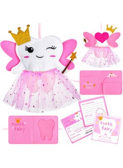 Breling Tooth Pillow Kit For Girls Teeth Gifts Pillow With Pocket Including Lost Teeth Holder Cute Dear Tooth Notepad Felt Keepsake Wallet Pouch To Hold Card Photography For Kids (Pink)  - Image 1
