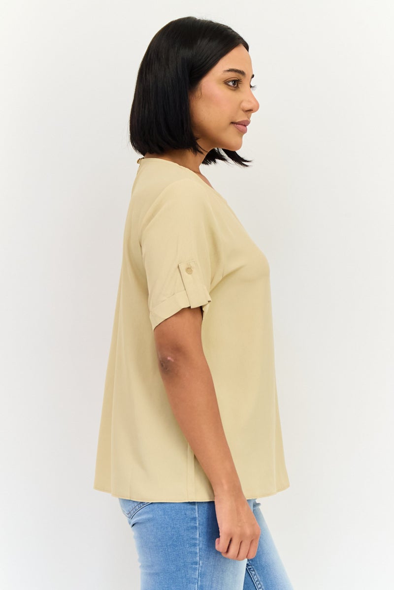 Threadbare Women Round Neck Short Sleeve Plain T-shirt, Tan - Image 2