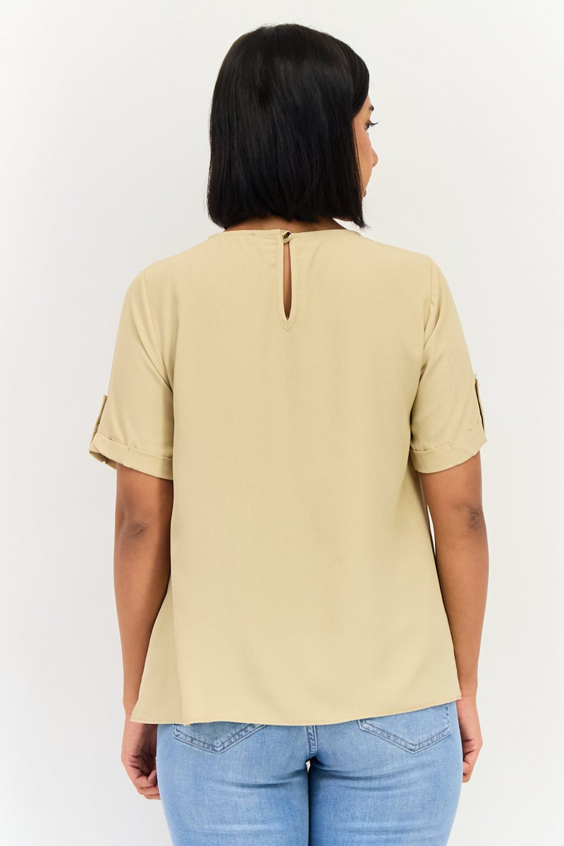 Threadbare Women Round Neck Short Sleeve Plain T-shirt, Tan - Image 3