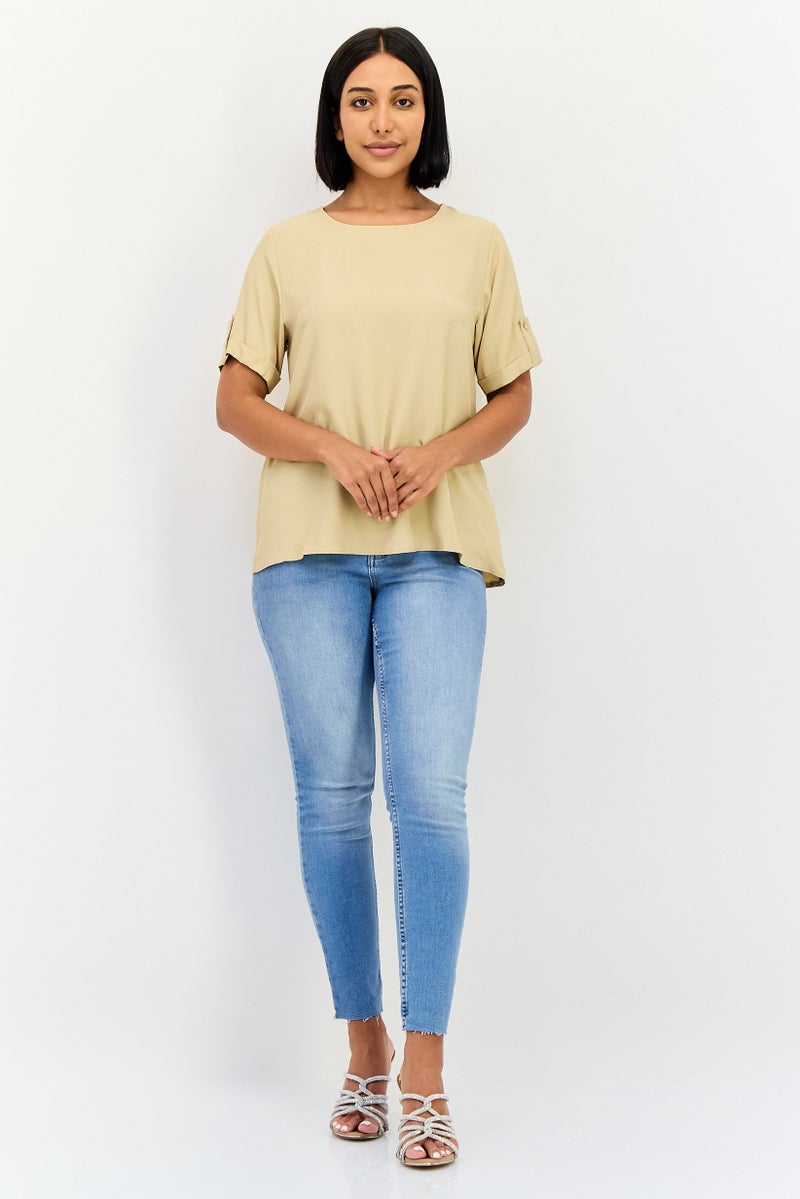 Threadbare Women Round Neck Short Sleeve Plain T-shirt, Tan - Image 2