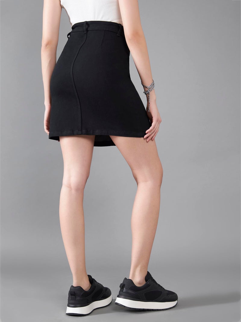 Miss Chase Women's Stretchable Solid A line Mini Denim Skirt (MCSS22DEN11-08-62-28, Black, 28) - Image 4