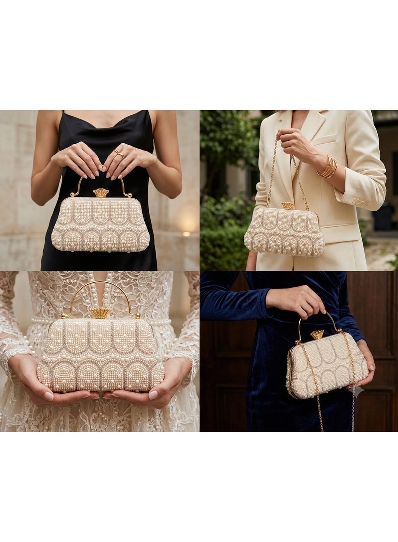 JOHN PAULS Luxury Perlina Handmade Clutch Bag for Women Embroidered Evening Purse & Wedding Guest Bag with Gold Chain Strap Elegant Bridal Clutch Purse, Party Purse, & Formal Handbag for Women - Image 4