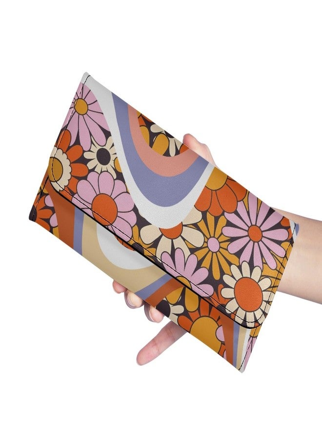 Binienty Womens Trifold Wallets Large Capacity Wavy Swirl Hippie Flower Wallet Luxury Three Fold Coin Purse Long Rfid Slim Card Holder Purse,Orange - Image 5