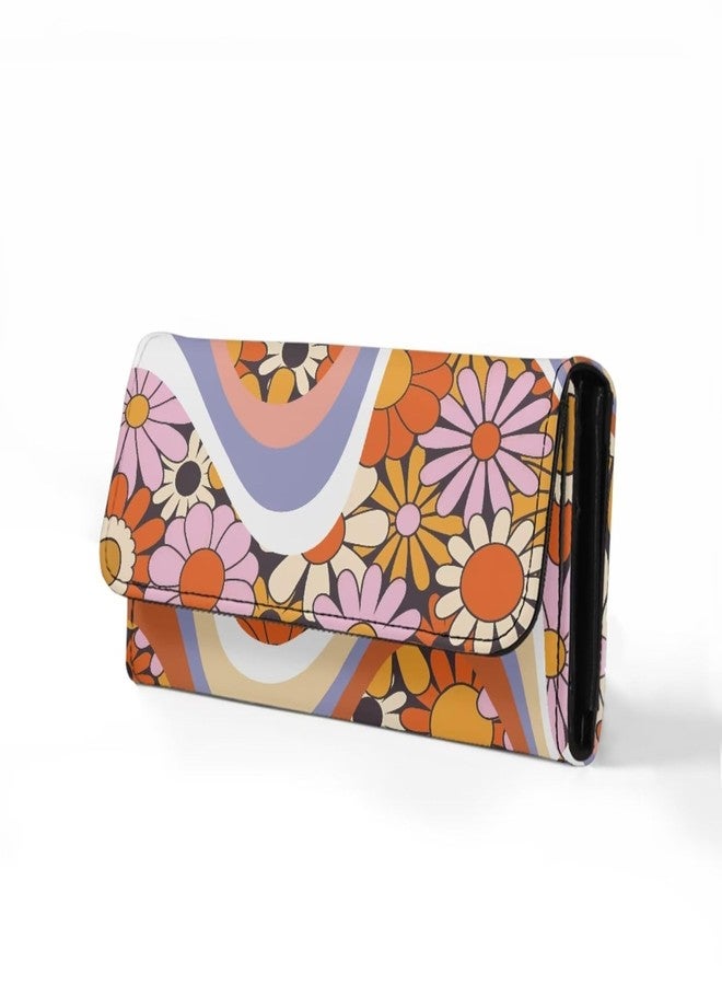 Binienty Womens Trifold Wallets Large Capacity Wavy Swirl Hippie Flower Wallet Luxury Three Fold Coin Purse Long Rfid Slim Card Holder Purse,Orange - Image 3