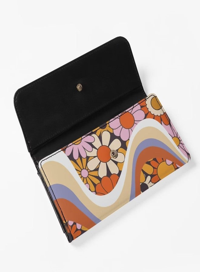 Binienty Womens Trifold Wallets Large Capacity Wavy Swirl Hippie Flower Wallet Luxury Three Fold Coin Purse Long Rfid Slim Card Holder Purse,Orange - Image 4