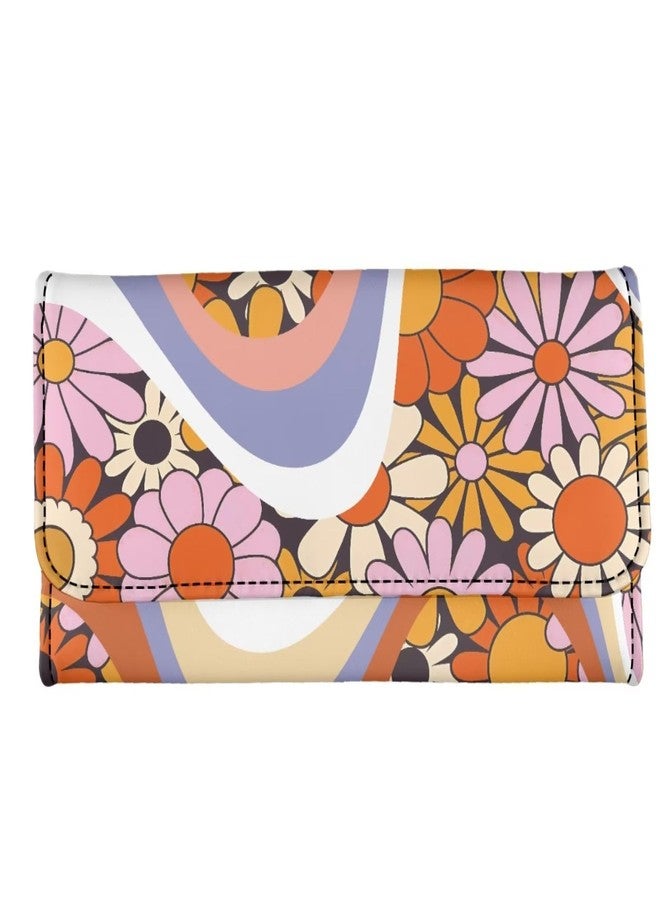 Binienty Womens Trifold Wallets Large Capacity Wavy Swirl Hippie Flower Wallet Luxury Three Fold Coin Purse Long Rfid Slim Card Holder Purse,Orange - Image 1