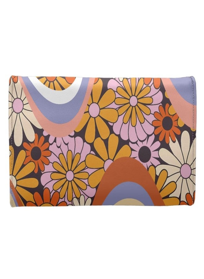 Binienty Womens Trifold Wallets Large Capacity Wavy Swirl Hippie Flower Wallet Luxury Three Fold Coin Purse Long Rfid Slim Card Holder Purse,Orange - Image 2