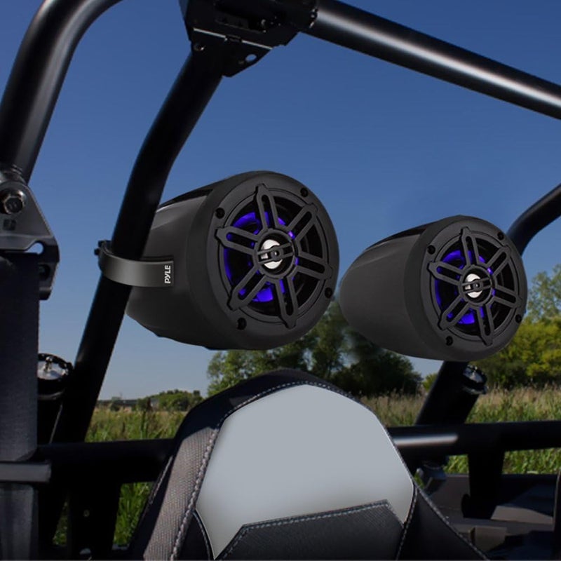 Waterproof Marine Wakeboard Tower Speakers - 4 Inch Dual Subwoofer Speaker Set w/ 300 Max Power Output - Boat Audio System w/Built-in LED Lights - Mounting Clamps Included - PLMRLEWB46B Black - Image 4