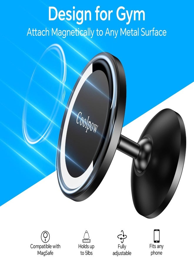 Coolpow Gym Magnetic Phone Holder Mount for MagSafe【All Metal】Dual Magnetic Phone Holder for Gym Accessories Attach to Metal Surface, Gym Phone Holder Magnet for iPhone 16 15 14 13 Pro Max Gift for Men Women - Image 3