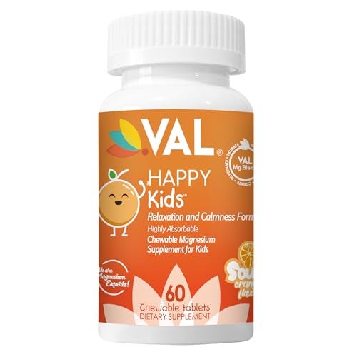 VAL Magnesium for Kids HighAbsorption Magnesium for Calm Relaxation Focus Mg Glycinate Citrate Taurate with Vitamin B6 D C SugarFree NonGMO 60 Chewable Tablets