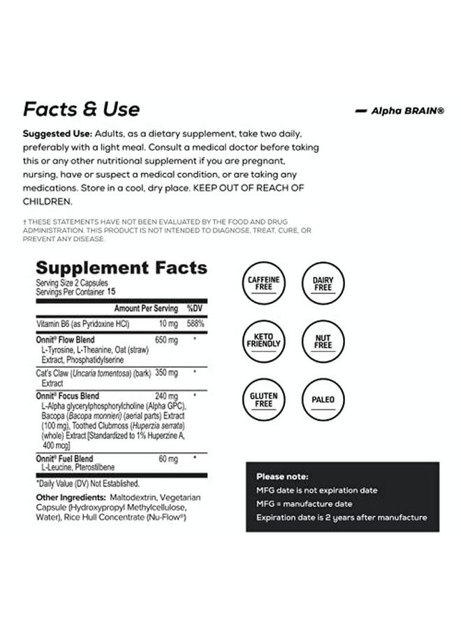 Onnit ONNIT Alpha Brain Premium Nootropic Brain Supplement - Caffeine-Free Focus Capsules for Concentration, Brain Booster & Memory Support - Cat's Claw, Bacopa, Oat Straw (30ct 2-Pack)  - Image 4