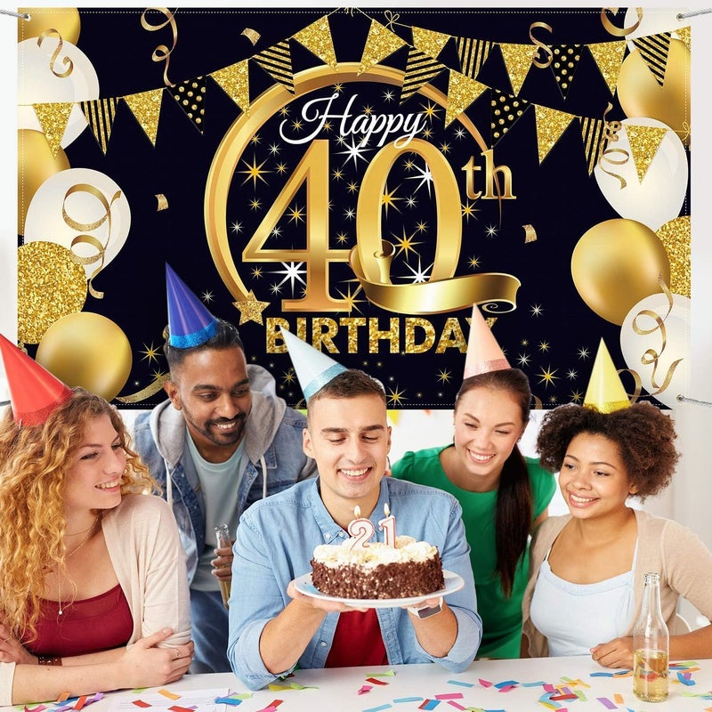 BPA Polyester Black Gold 40th Birthday Backdrop - Image 4