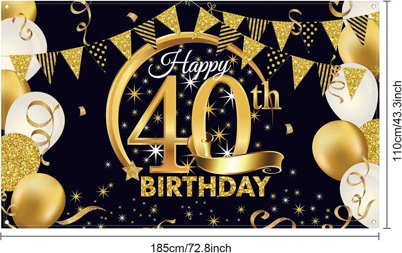 BPA Polyester Black Gold 40th Birthday Backdrop - Image 2