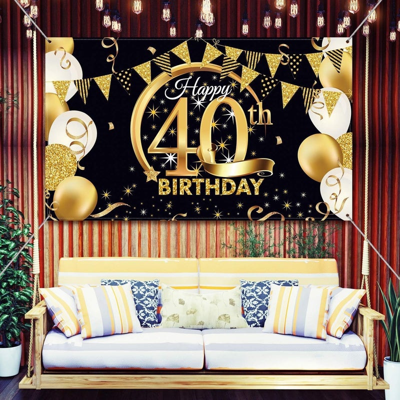 BPA Polyester Black Gold 40th Birthday Backdrop - Image 5
