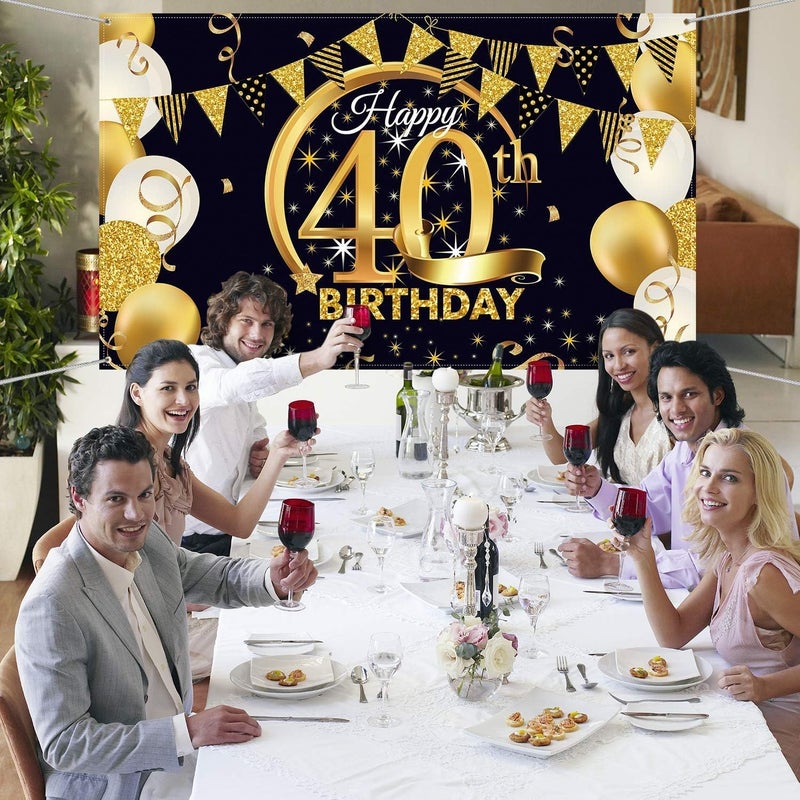 BPA Polyester Black Gold 40th Birthday Backdrop - Image 3