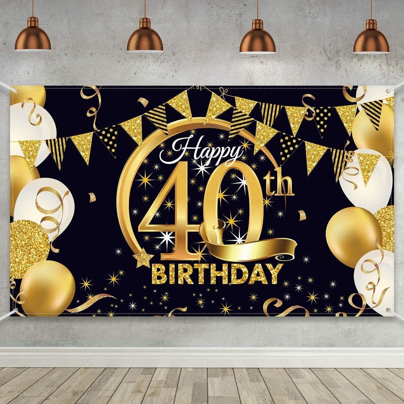 BPA Polyester Black Gold 40th Birthday Backdrop - Image 1