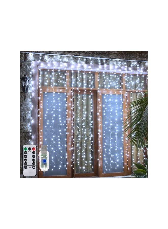 The Bros أضواء الستائر، 300LED 3×3م أضواء خيط الستائر مع جهاز تحكم عن بعد، 8 أوضاع إضاءة قابلة للتعتيم مؤقت أضواء الستائر LED، أضواء خيالية تعمل بالطاقة عبر USB لتزيين غرفة النوم، الحفلات، الزفاف، المنزل - Image 2