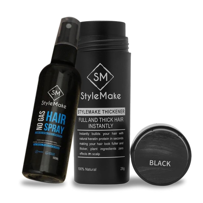 STYLEMAKE Hair Loss Concealer With Spray  Thickening Fibers for Thin  Fine Hair  Men  Women Combo Pack Black  28 Grams - Image 1