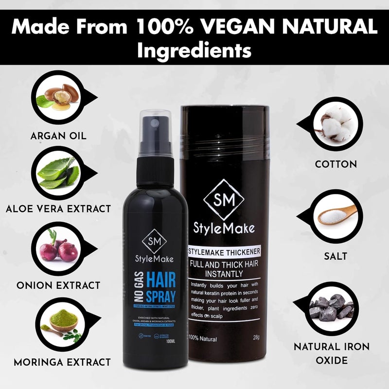 STYLEMAKE Hair Loss Concealer With Spray  Thickening Fibers for Thin  Fine Hair  Men  Women Combo Pack Black  28 Grams - Image 3