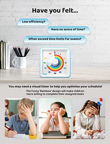 LIORQUE 60 Minute Visual Timer for Kids, Visual Countdown Timer for Classroom Office Kitchen with 'Rainbow' Pattern Design, Pomodoro Timer with Silent Operation (Batteries Included) - Image 3