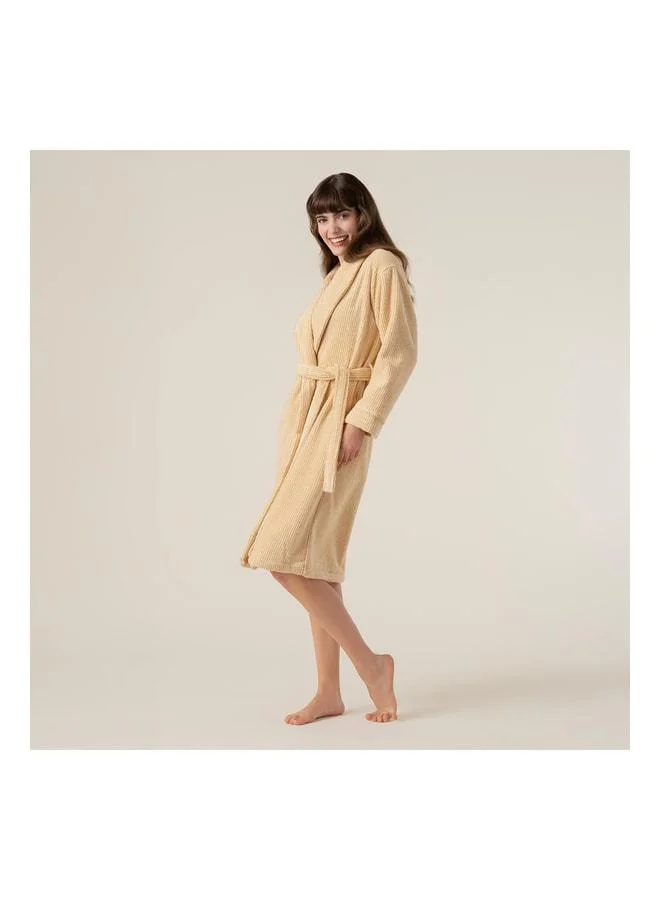 Solid Yarn‑Dyed Striped Cotton 100% Cotton Bathrobe – Medium Size – Natural Yellow.
